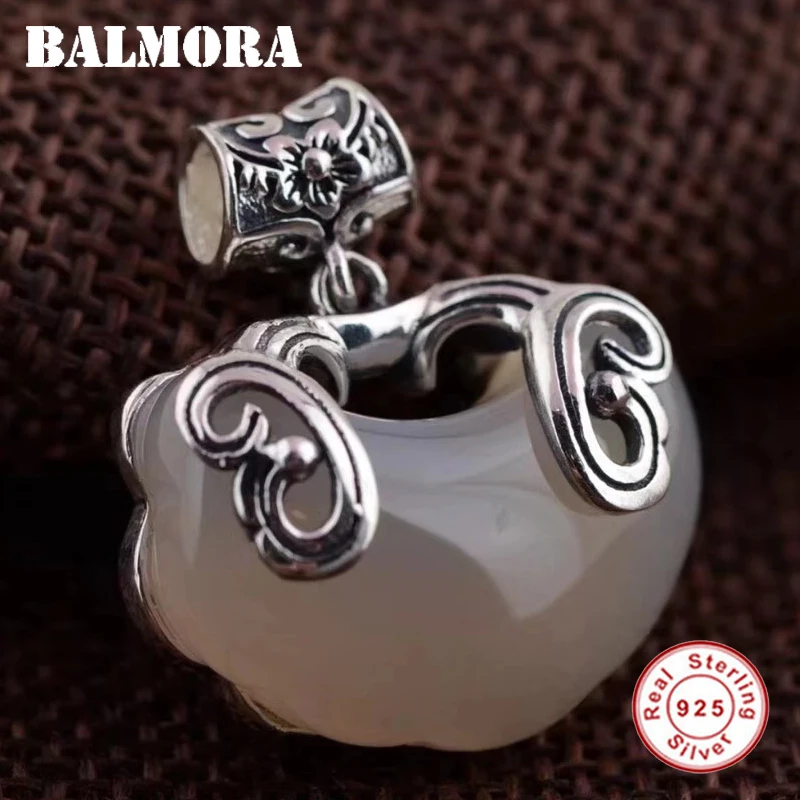 

BALMORA 925 Sterling Silver Chalcedony Fish & Flower Pendants for Women Mother Gift Accessories Vintage Animal Jewelry MN12239