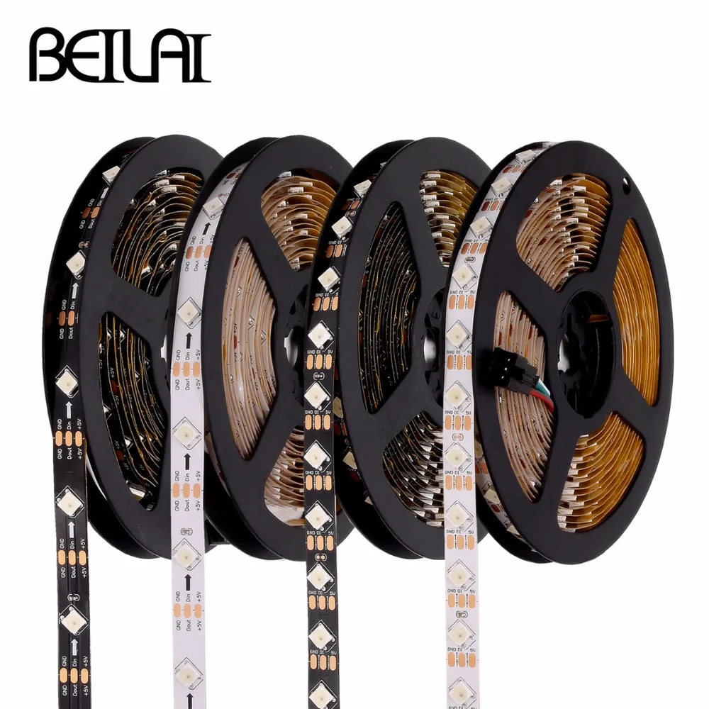 #cheap WS2812B Full Color RGB LED Strip Waterproof DC 5V RGB Smart Pixel Control LED Strip 5050 With WS2812 IC 1m 5m Black White PCB