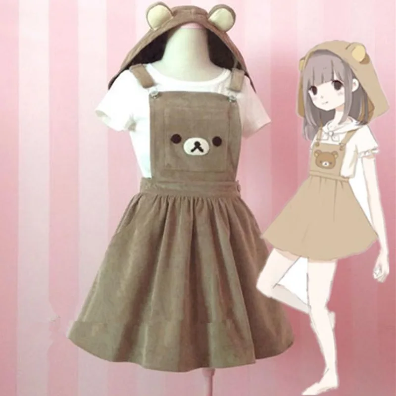  Kawaii  Rilakkuma Jumpsuit Dress Bear Embroidery Lolita 