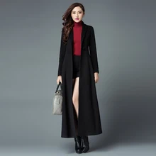 2016 Winter New Arrival Fashion Ultra Long Women’s Woolen Jacket Coat Solid Color One Button Female Outwear Cashmere Overcoat