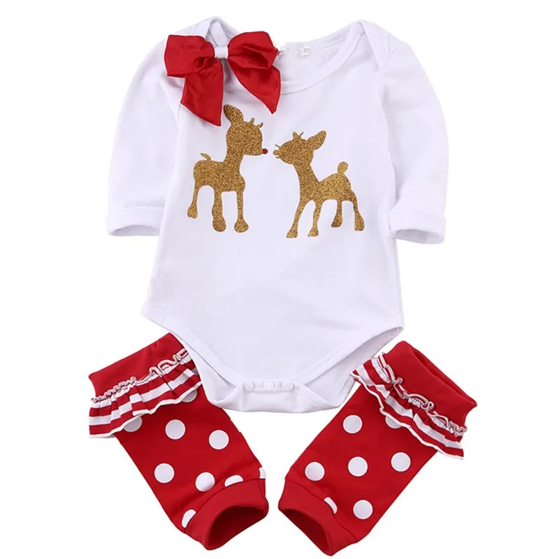 

Emmababy Newborn Kids Baby Girls Christmas deer bodysuits cotton baby girl Clothes bowknot leg warmer cotton bodysuit