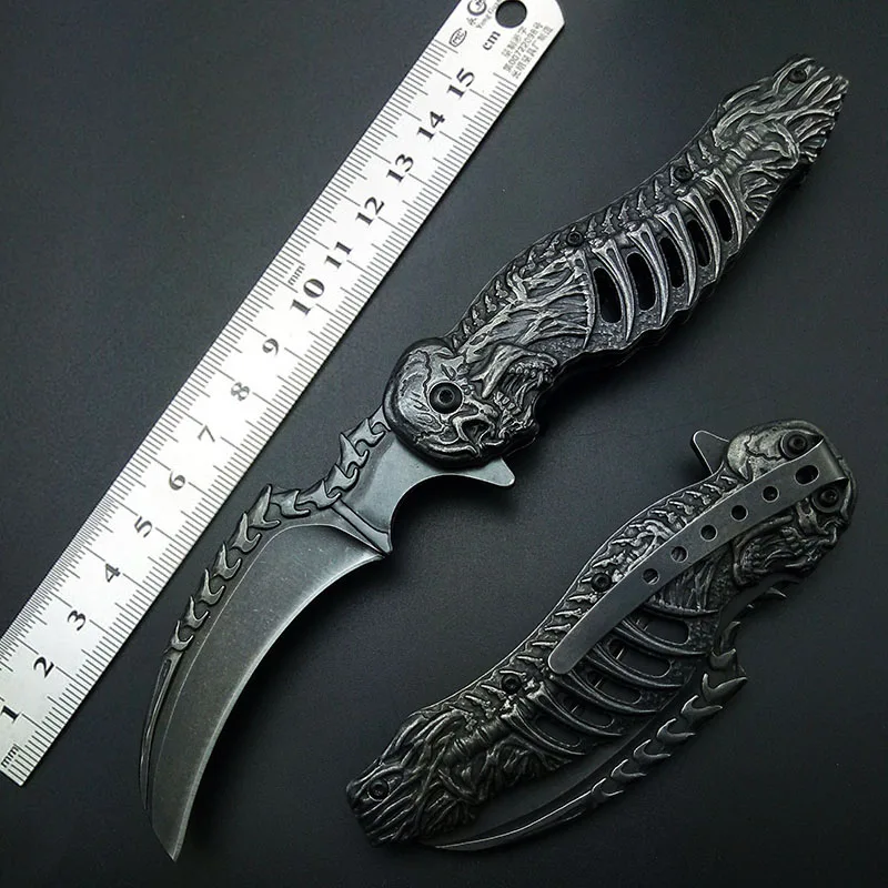 Baratos Knudillos calavera y cuchillo Stonewash 7CR13 karambits cuchillo plegable táctico plegable cuchilla garra cuchillos buena alta calidad envío gratis