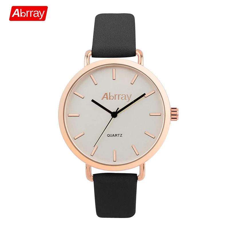 

Abrray Rose Gold Case Women Watch Simple Business Big Face Round Shape Female Watches Leather Strap Ladies Quartz Wristwatches