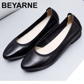 

BEYARNE Ballet flats 2020 genuine leather flat shoes woman pointed toe casual work shoes women flats loafers size 35-42E114