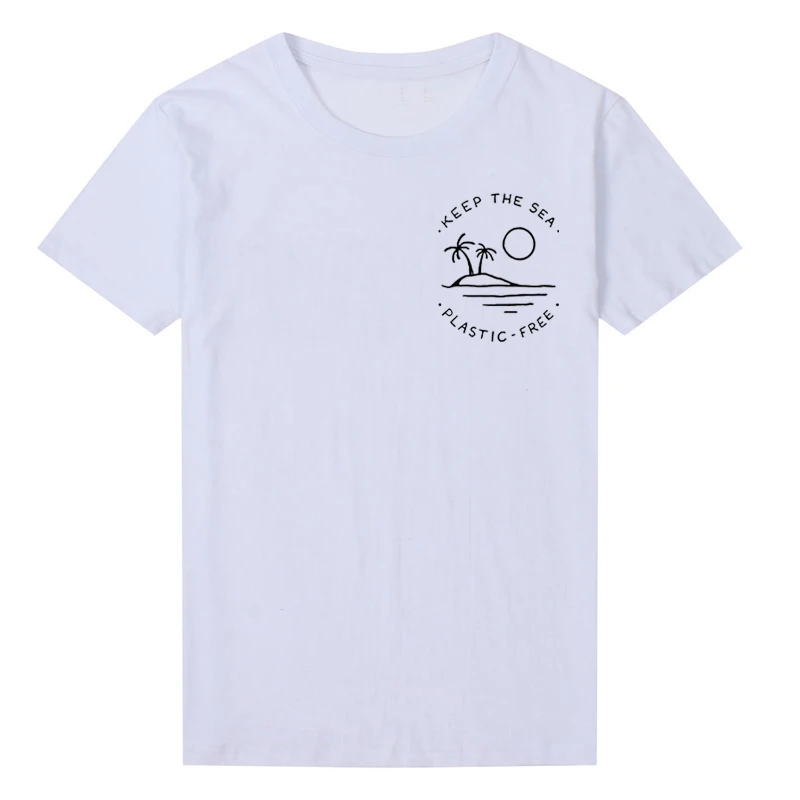Keep The Sea Plastic Free Pocket Print Women Graphic Tee Shirt Causal Cotton T-shirts Oversized Top Save The Bee Tee Drop Ship