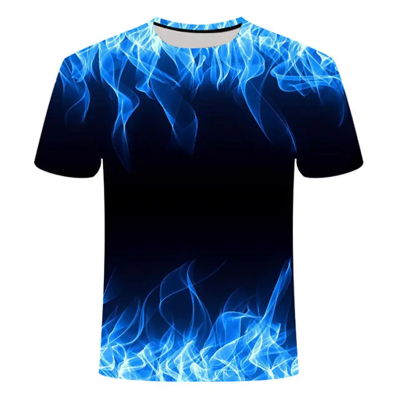 

2019 Summer New Blue red Flame t-shirt Men's and Women's t shirt 3D t Shirt Black T-Shirt Casual Short Sleeve T Shirt