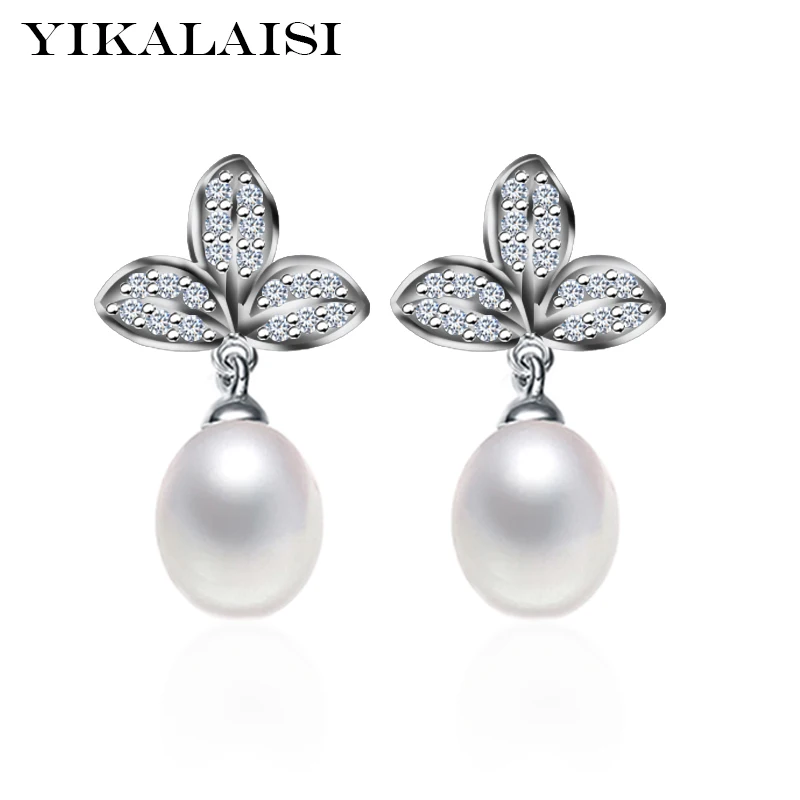 

YIKALAISI 925 Sterling Silver Natural Freshwater Pearl Stud Earrings Fashion Jewelry for office women 8-9mm Pearl Drop Shape
