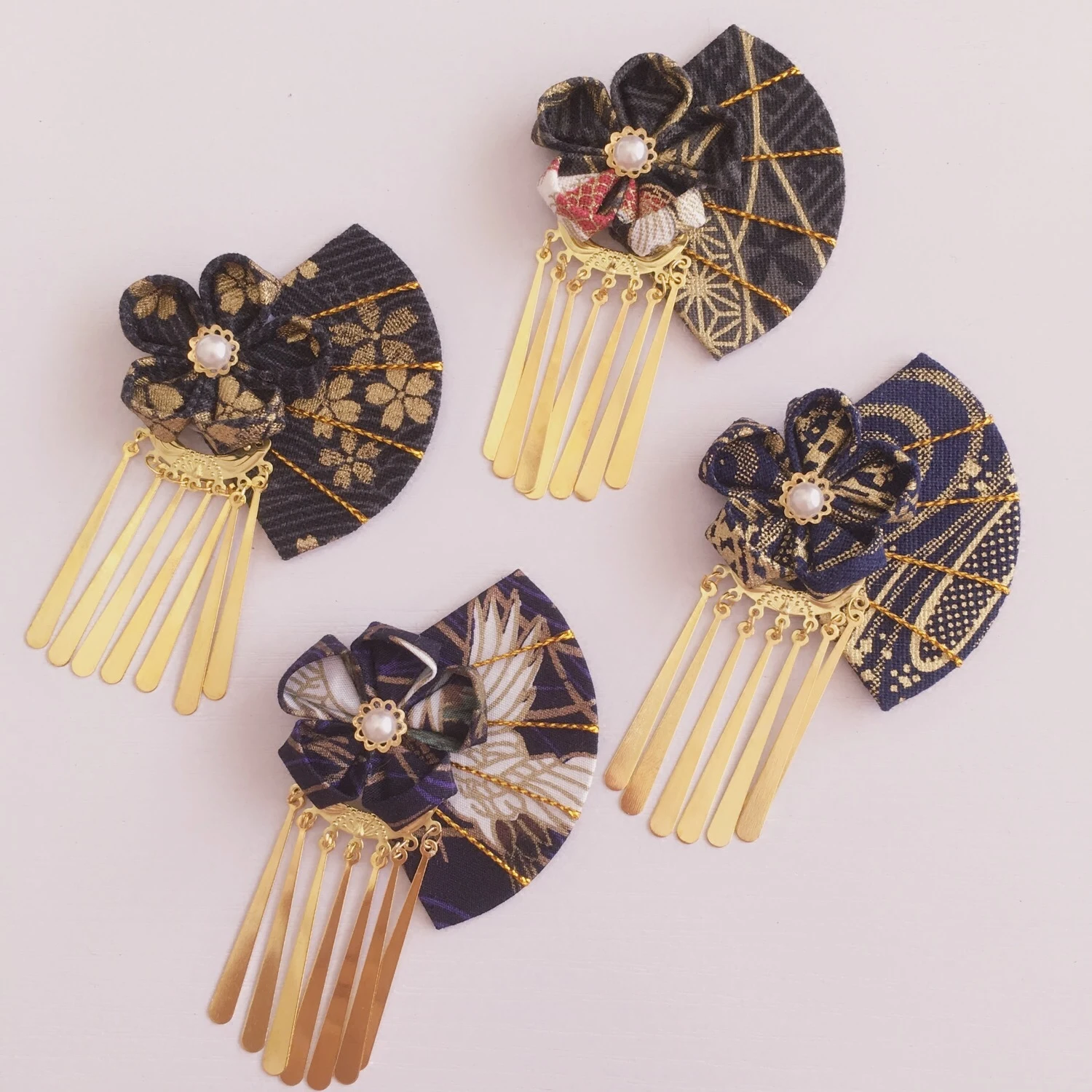 Japanese style and wind side clips fringed flower and rattan fan hair