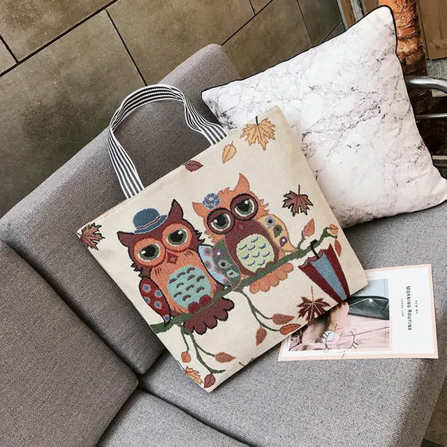 Новая Холщовая Сумка жаккардовая тканевая сумка для покупок в супермаркете мультяшная вышитая сумка на плечо Большая вместительная сумка