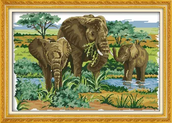 

Elephants Mom and Son's Deep Aida Cross Stitch Kits Accurate Printed Embroidery DIY Handmade Needle Work Wall Set Art Home Decor