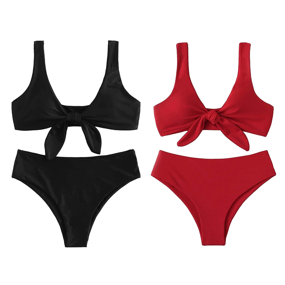 

Summer Sexy Women's Tie Knot Front Design Bikini Padding Bathing Swimsuits Beachwear Swimwear balck/red