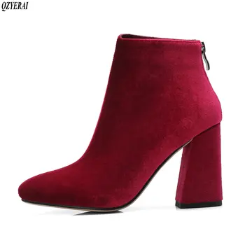 

QZYERAI size 34-43 Autumn/winter flannelette women's short boots back zipper women's boots high-heeled women's shoes