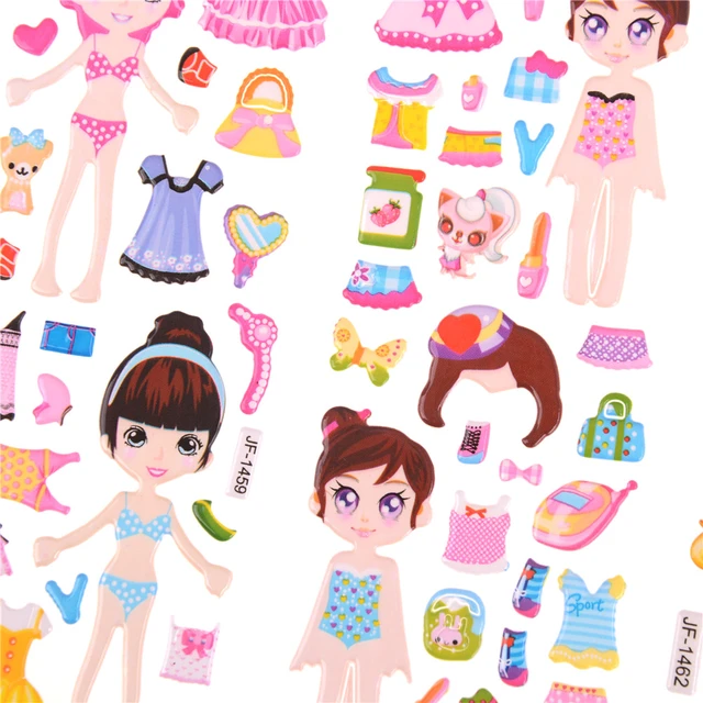 Crianças Vestir Boneca Adesivos, Dupla Camada, 3D Princesa, Desenho Animado  Etiqueta de Papel, Menina Kawaii Traje Mudança Adesivo, Pequeno Presente  Brinquedos, 1Pc