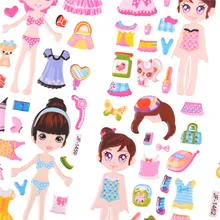 Autocollants en PVC pour petite fille, 5 feuilles, bande dessinée, belle robe, jouets, cadeaux