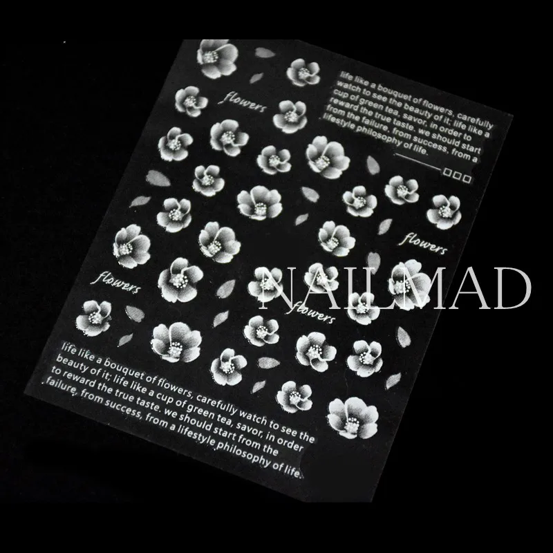 1 лист белая бабочка стикеры 3D на ногти Nail Art Кружева цветок полный ногтей переводные наклейки на ногти