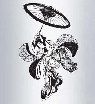 

21inchX34inch High Quality Vinyl Wall Decal Sticker Vintage Japanese Geisha Dancer Beauty Girl Bedroom Decor wall flower D296