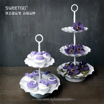 

European Iron 2 & 3 Tier Fruits Cakes Desserts Plate Stand for Wedding Party Cakecups White Color #1500210
