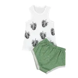 2018 новые модные милые 2 шт. пляжные Стиль комплект детской одежды для новорожденных GirlsTop футболка + шорты комплекты с высокое качество P4