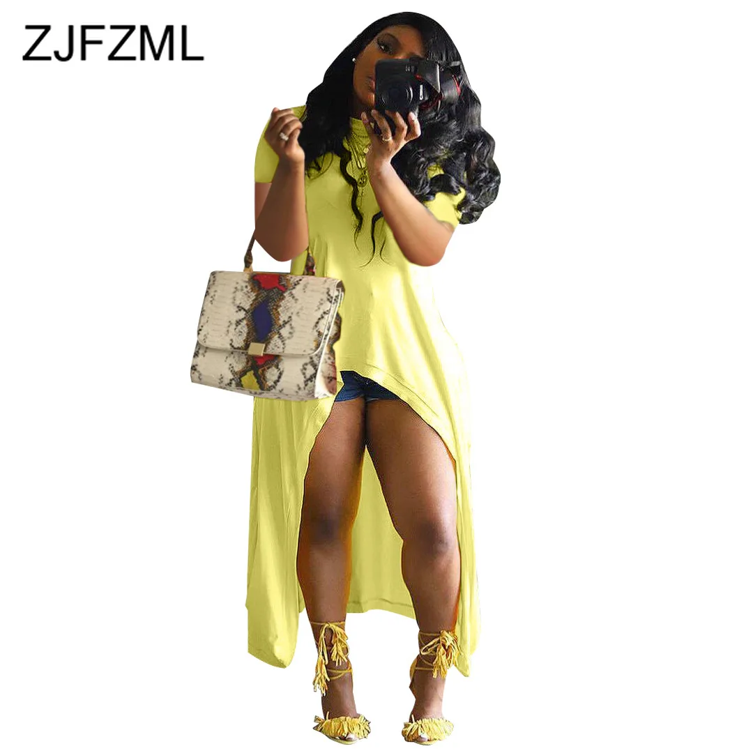 

Neon Yellow Summer T Shirt Dress Women Sexy Loose Front Short Back Long Dress Streetwear Female O Neck Short Sleeve Beach Dress