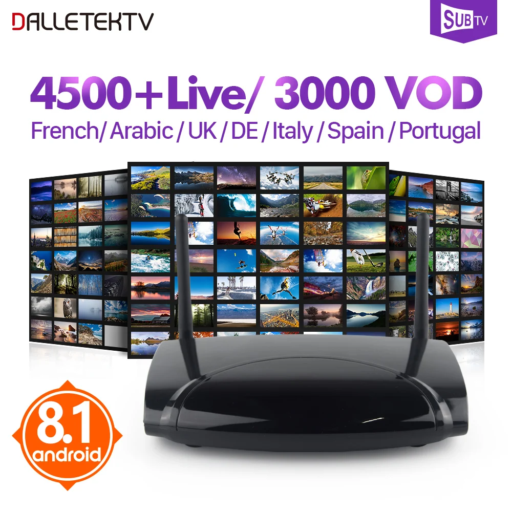 

France IPTV Box Android 8.1 SUBTV IPTV Subscription TV Receivers R2 IPTV French Arabic Belgium Portugal Turkey France IP TV