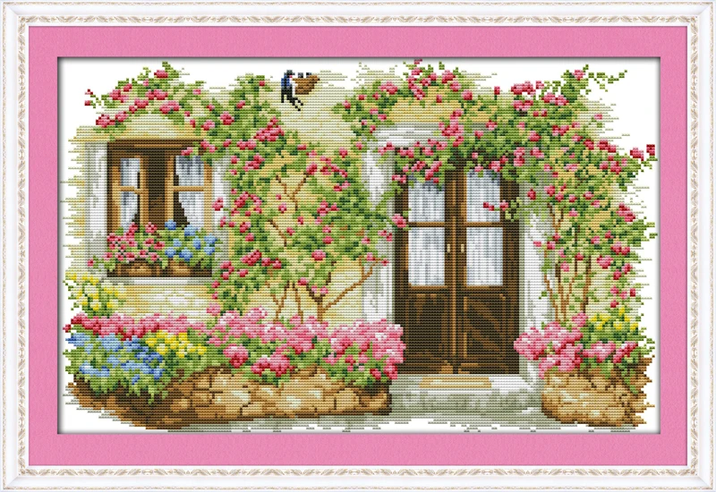 Needlework 11/14ct DMC color Cross stitch Set For Embroidery kits Rose Cabin Landscape Printed Pattern Cross-Stitch Wall Decor | Дом и сад