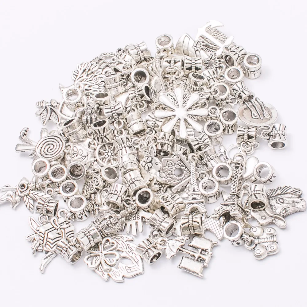 

50pcs Mix different Vintage Bead Charms alloy Beads European pendant fit Pandora charm bracelet DIY pendants feng0001