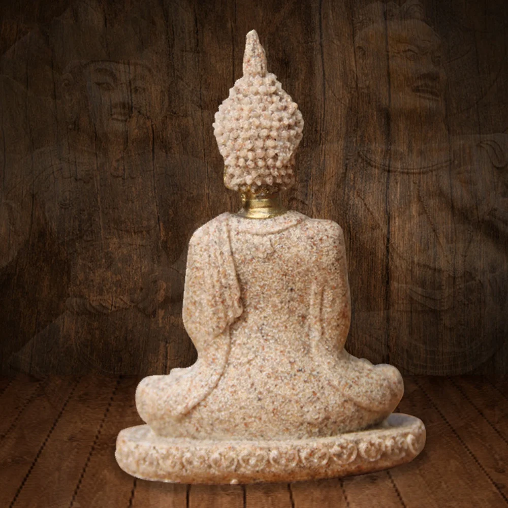 SMALL MEDITATING HOTEI Solid Stone Buddha Statue Home Garden Office or Gift C