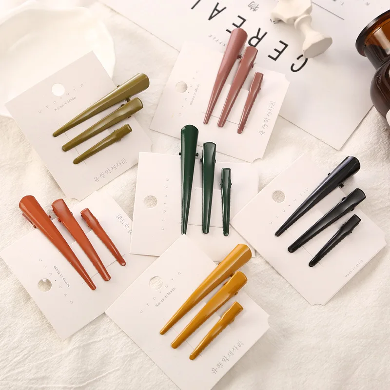 

3pcs Fashion Women Solid Plain Alloy Hair Clips Multi Colors Cute Basic Barrettes Duck Clips For Washing Salon Hair Maker