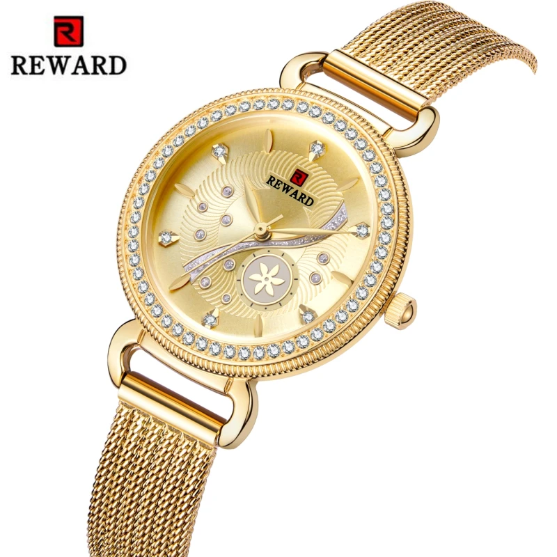 

REWARD Fashion Gold Women Wrist Watch Women Luxury Diamond Watches Stainless Steel Women's Watches Female Clock reloj mujer