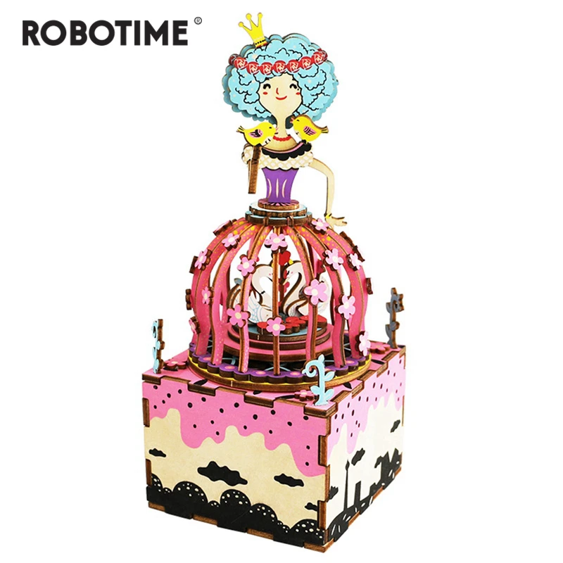 

Free Shipping Robotime 3D Puzzle DIY Windup Assembled Model Wooden Car Interior Wedding return gift Music Box Princess AM405