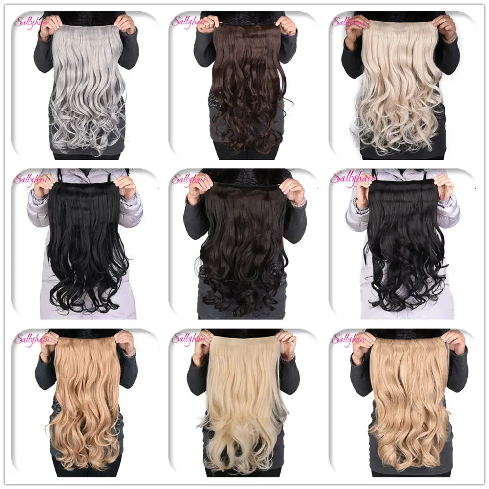 Sallyhair 190g 24inch Clip in One Hairpiece Synthetic Hair Extensions 4 Clips in Long Wavy Hair Piece 18 colors Available Grey