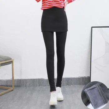 

#2708 Winter Ladies Leggings Warm Thick Slim Fit Fake Two Piece Skinny Pants Women Stretch Pencil Velvet Trousers Femme Fashion