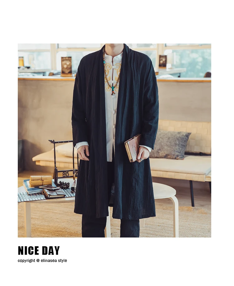 Мужское повседневное пальто, Мужская модная повседневная длинная куртка-кардиган, мужской однотонный плащ непальского стиля, верхняя одежда размера плюс