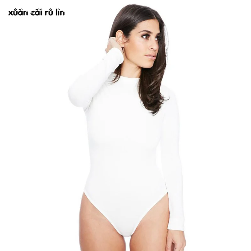 Sexy long sleeve bodysuit Women elastic black nude fashion elegant bodysuit Casual Button winter autumn romper Female body suits