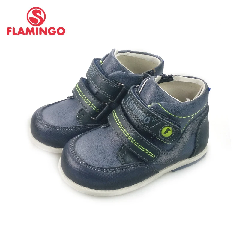 

FLAMINGO Solid Hook& Loop Anti-Slippery Flat Arched Desig Leather Insole Chlid Casual Shoes Size 20-25 For Boys 81B-XY-0637