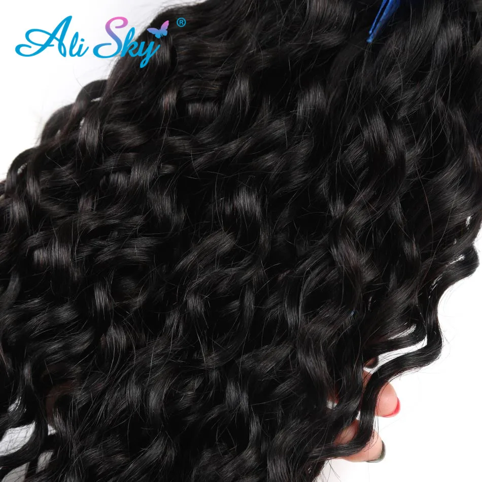 Malaysian Water Wave 3 bundles with Lace Closure Free/Middle/Three Part 100% Human Hair Non Remy No Shedding Natural Black Malaysian Water Wave 3 bundles with Lace Closure Free/Middle/Three Part 100% Human Hair Non Remy No Shedding Natural Black