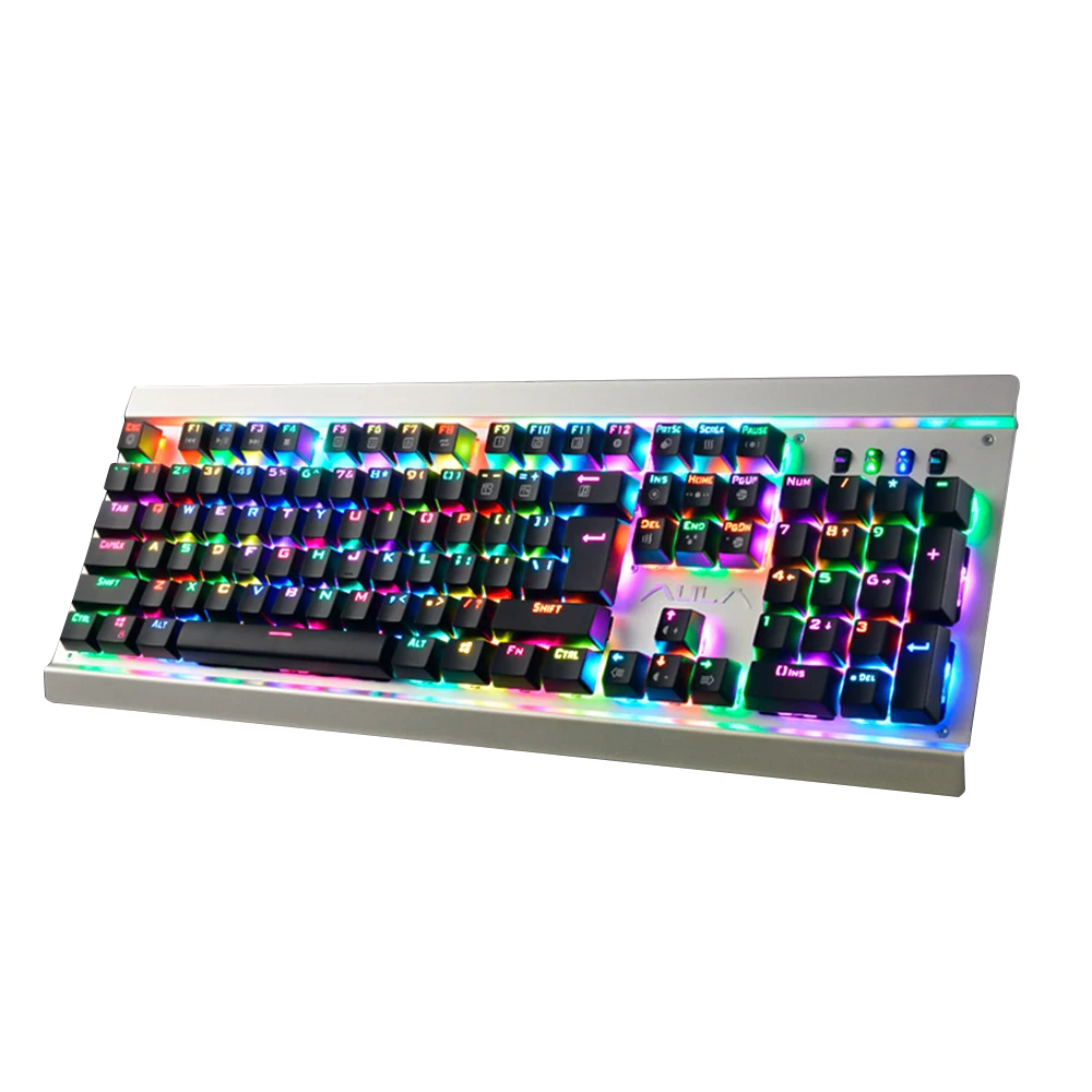 Механическая игровая клавиатура с синей подсветкой RGB Проводная 104 клавишами для