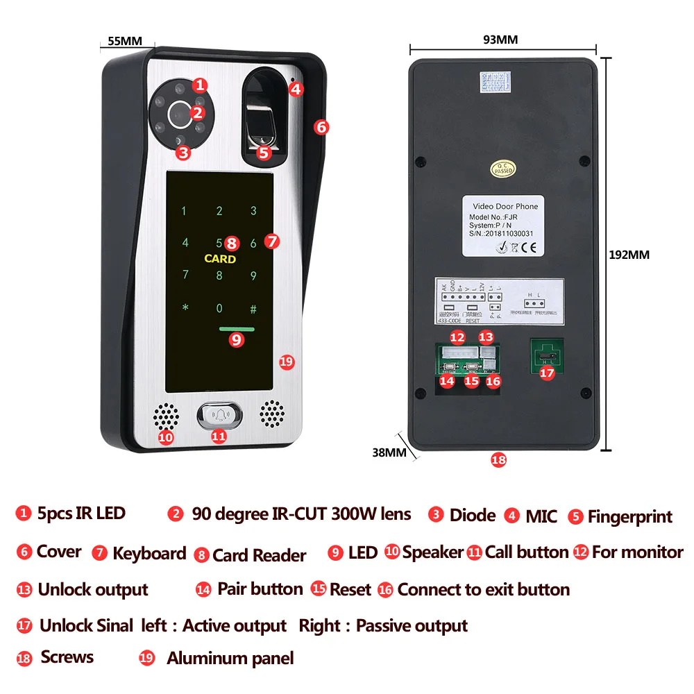 Горный 7 дюймов проводной Wi-Fi отпечаток пальца IC карта видео телефон двери дверной звонок Домофон Система с система контроля допуска к двери
