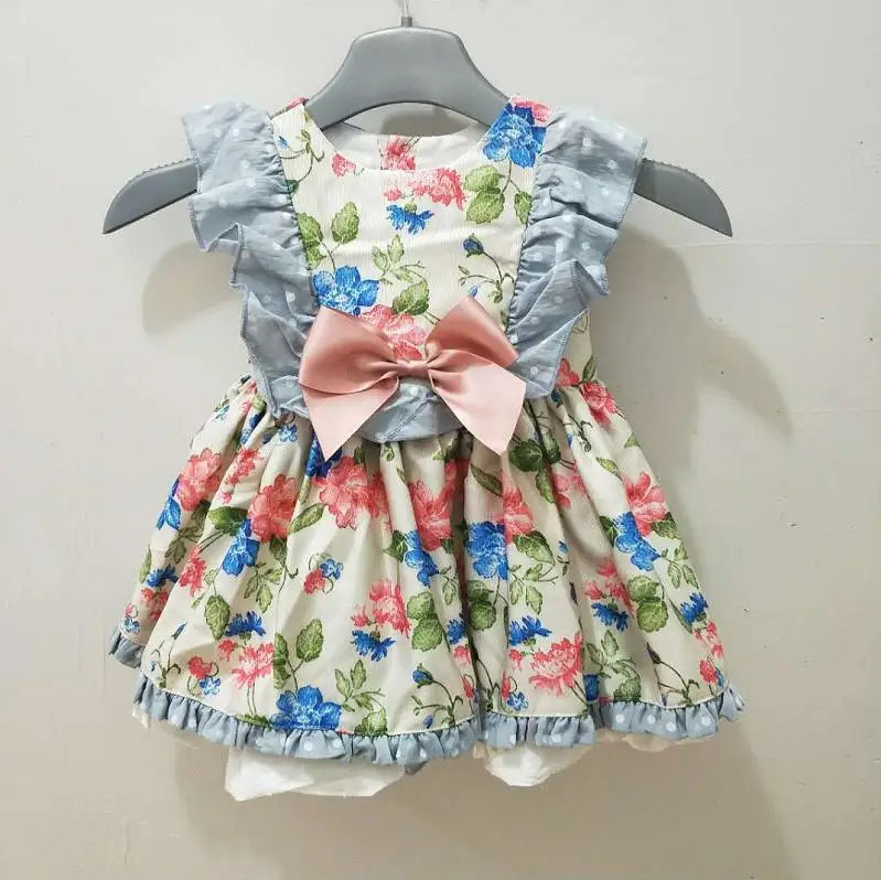 Платье принцессы для маленьких девочек платье в стиле ретро с цветочным рисунком платье в стиле Лолиты, испанский бутик, винтажное детское платье одежда для дня рождения Vestidos Y1136
