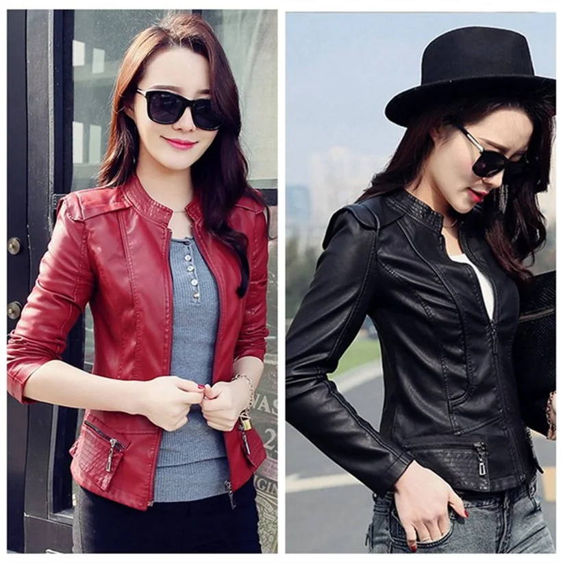 

Korean version of the spring and autumn new PU leather women's short section was thin leather jacket wild jacket JQ65