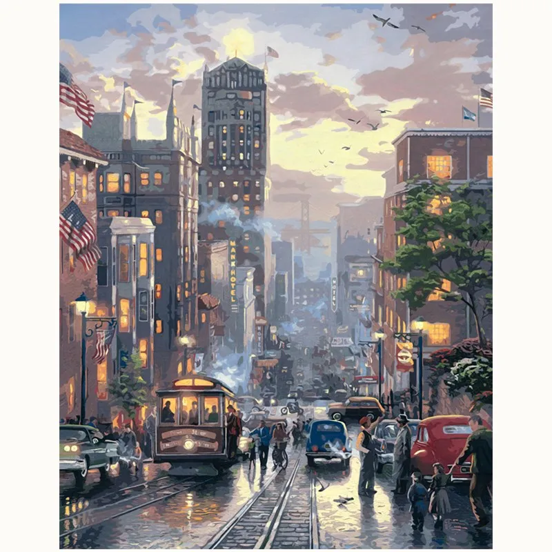 New york street Drawing landscape USA Painting By Numbers