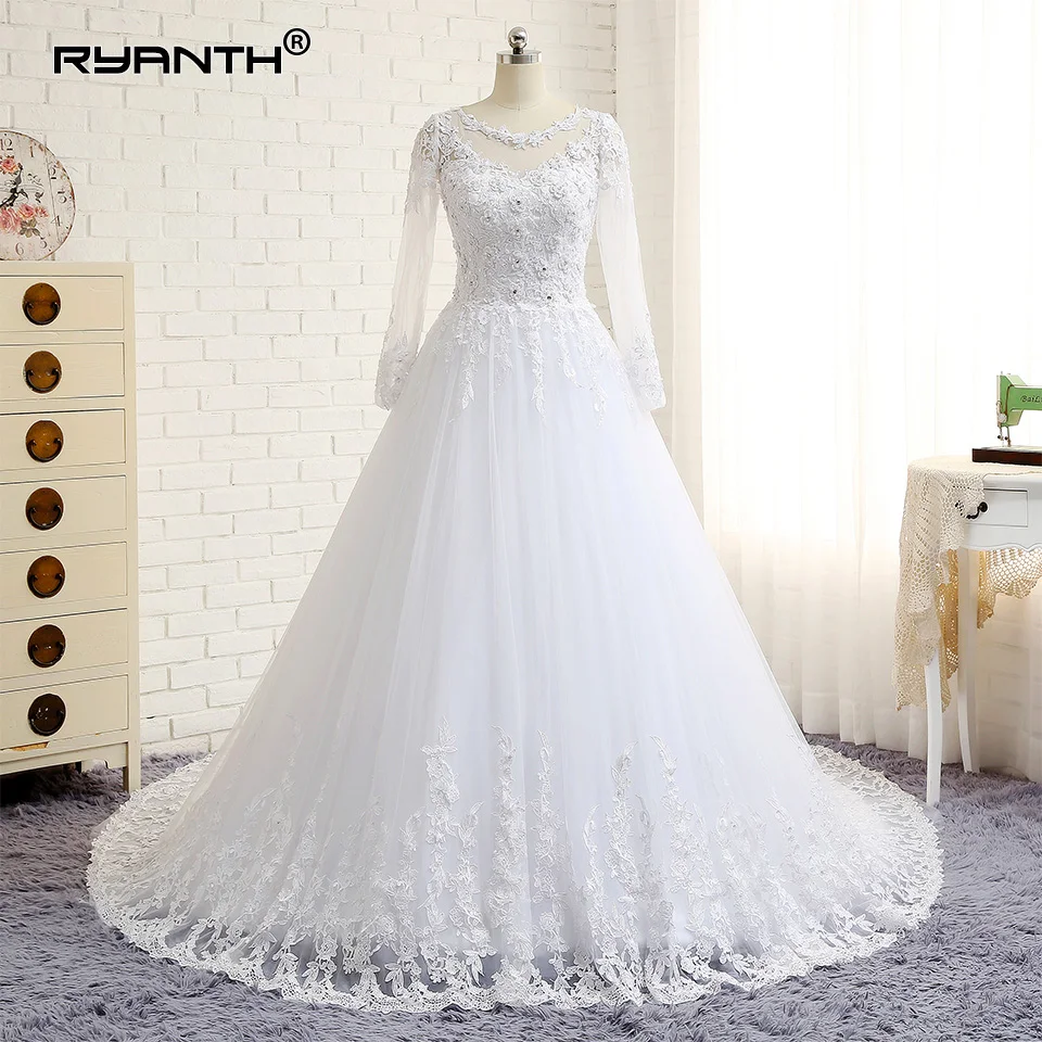 Роскошный платья со шлейфом бальное платье свадебное 2019 принцесса Robe de Mariage Новое поступление одежда с длинным рукавом Кружевное Свадебное