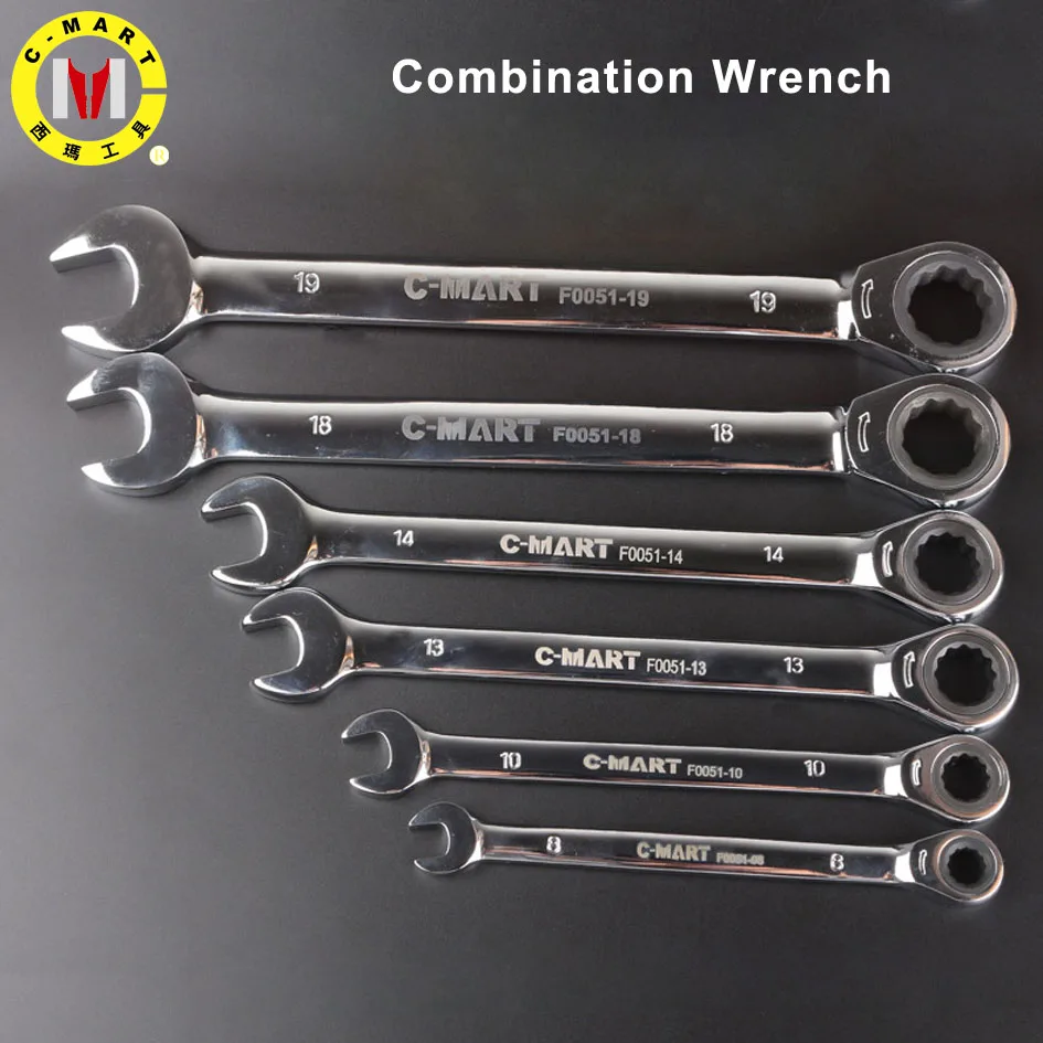 

C-MART tools CR-V Combination Wrench Reversible Combination Stubby Ratchet Wrench Ratcheting Socket Spanner Car Auto Repair Tool