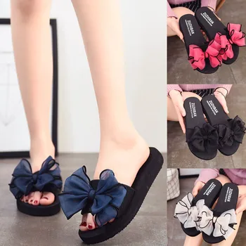 

Jaycosin Women Summer Stretch Fabric Bow Flat-Bottomed Slip-On Round Toe Wear Thick-Soled Beach Slippers 2019 mar29 p40