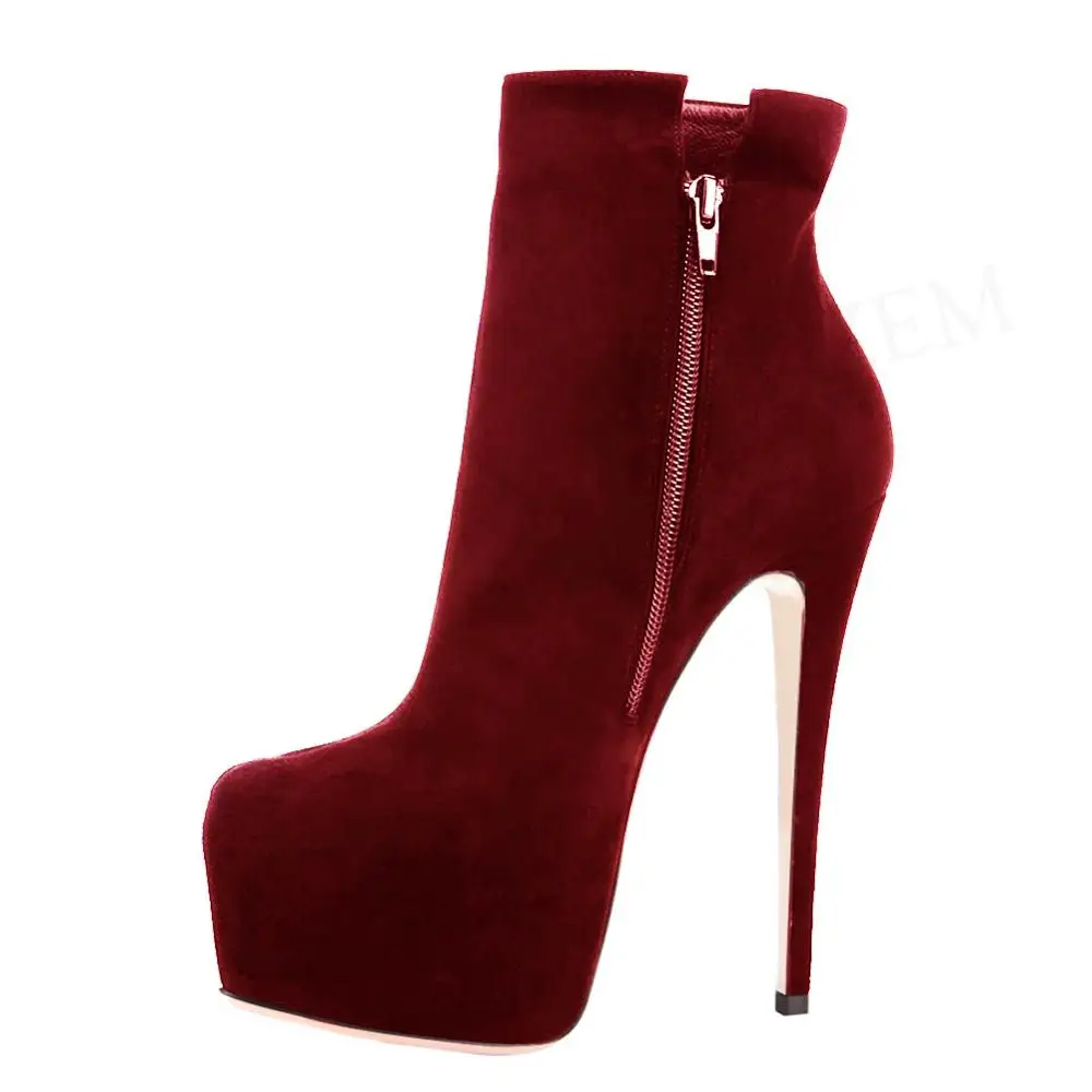 LAIGZEM 2019 Botines Mujer Women Ankle Boots Faux Suede High Heel Zipper Short Boots Shoes Bota Feminina Ladies Large Size 34-52 (2)