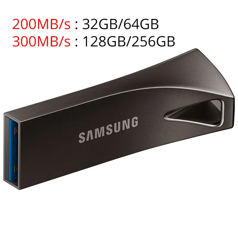 SAMSUNG USB3.1 Flash Drive Pendrive 256GB 128GB 300MB/s Metal Flash Memory Stick 64GB 32GB 200MB/s Mini Pen Drive USB Key U Disk - Цвет: BAR Plus Gray