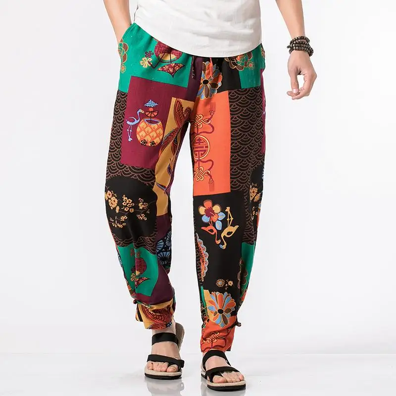 Chinese Style Cotton Pants Japan Style Harajuku Loose Print Hip Hop