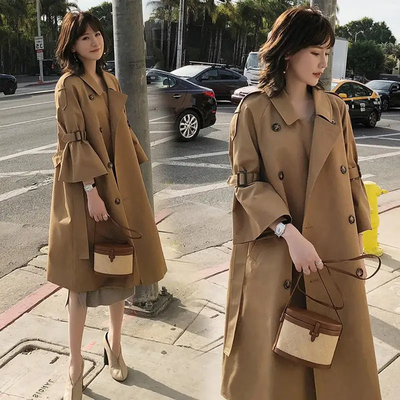 6xl 5xl 4xl korean New Trench office lady Elegant Female Long Coat