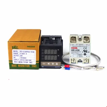 

REX-C100 SSR-40DA Solid state relay 40A Intelligent PID Digital Temperature Controller K Thermocouple 1M