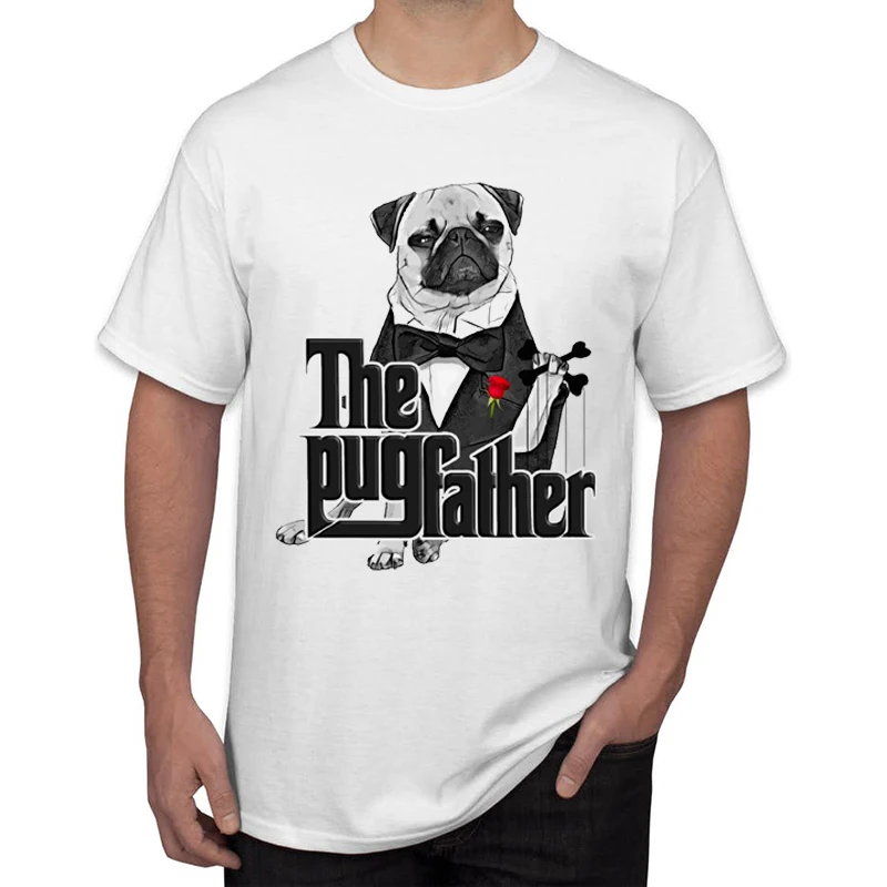 

TEEHUB Hot Sales Hipster The Pugfather Print Men T-Shirt Fashion Vintage Pug Design Tops Short Sleeve O-Neck Tee